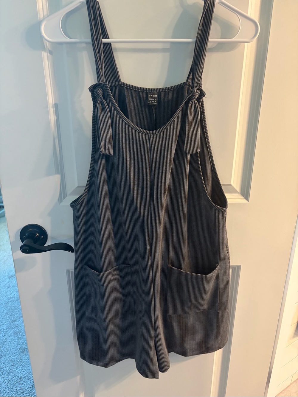 Women's Grey Ribbed Romper Overalls